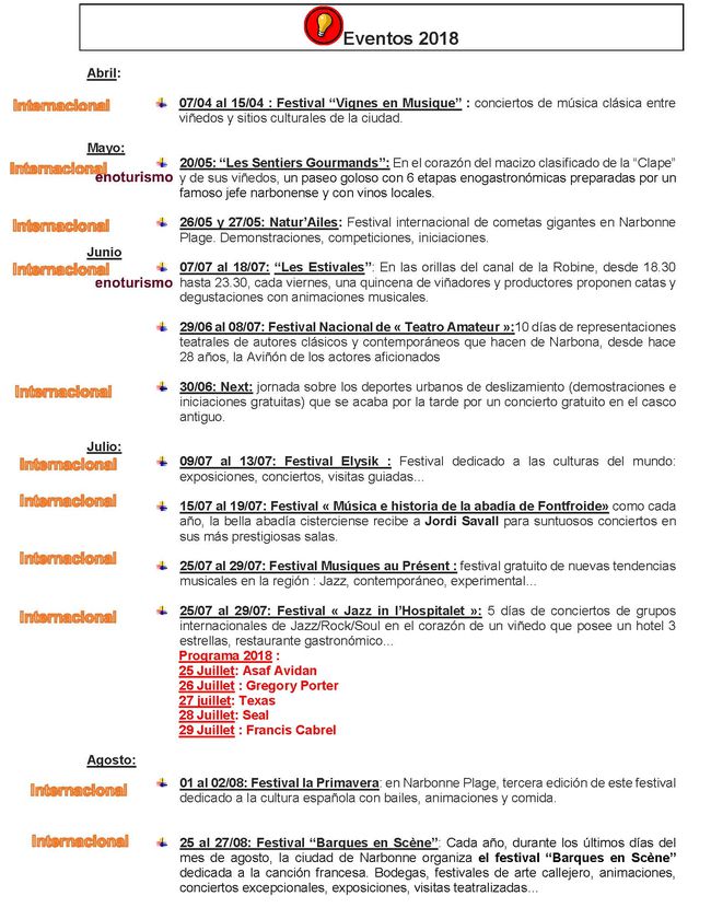 Eventos 2018 Narbonne