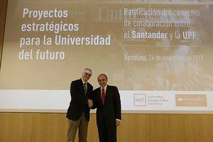 Becas, emprendimiento y formación, bases de la colaboración entre la Universidad PompeuFabra y Banco Santander