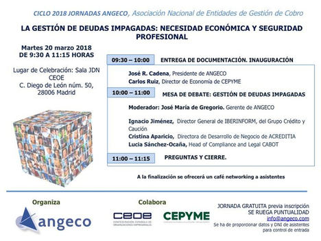 Jornada gratuita día 20 de marzo en Madrid: ANGECO, CEOE y CEPYME, sobre gestión de deudas impagadas
