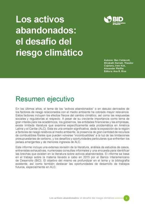 El BID publica un influyente informe sobre riesgo climático y los activos abandonados