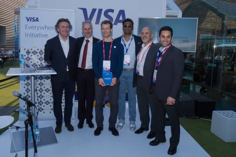 Alejandro Agag, Formula E CEO; Jean-Claude Deturche, SVP Gemalto; Matthias Vanoni, Biowatch; Avin Arumugam, SVP I&SP Visa Inc; Mark Antipoff, Chief Officer, Customer Engagement, Visa; Shiv Singh, SVP Innovation &Strategic Partnerships Visa Inc.