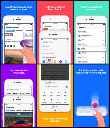 Cake Browser, el primer navegador móvil que permite a los usuarios deslizarse por los resultados de búsqueda