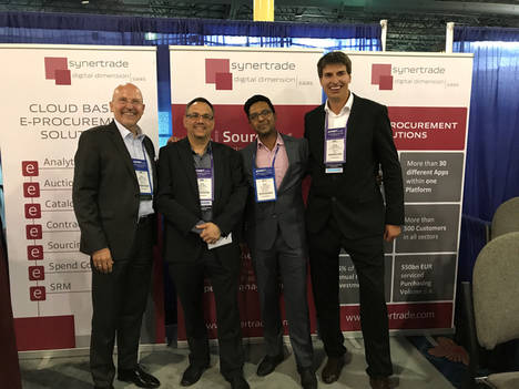Equipo de SynerTrade North America durante el ISM2017 en Orlando (de izquierda a derecha):
Rainer Machek, Vice Presidente Ejecutivo de SynerTrade. David Natoff, Asesor de SynerTrade. Vishal Chouhan, VP North America SynerTrade.