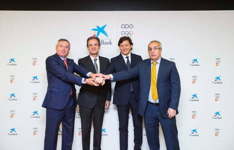 De izqda a dcha: José Antonio Sánchez, presidente de RTVE; Jordi Gual, presidente de CaixaBank José Ramón Lete, presidente del CSD y Alejandro Blanco, presidente del COE.