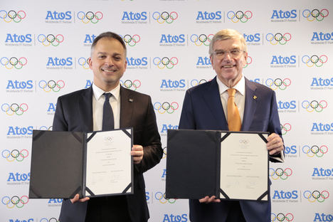 Elie Girard, CEO de Atos y Thomas Bach, Presidente del COI.