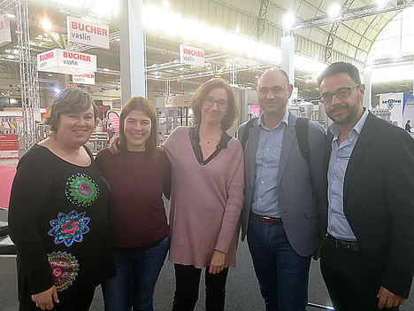 Miembros de ITC y de Alfatec en la reunión de inicio del proyecto, que se celebró durante la feria ENOMAQ.