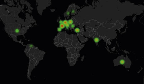 Gráfico que muestra países objetivo del malware.