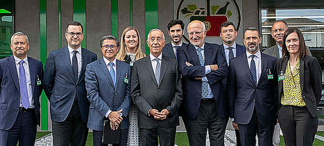 Juan Roig recibe al Presidente de la República Portuguesa, Marcelo Rebelo de Sousa, en el primer supermercado de Mercadona en Portugal