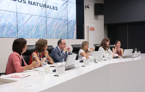De izqda a dcha: Carolina Ferrandis, directora de Desarrollo Sostenible y Consultoría de Acciona; Arancha Díaz-Llado, directora de Innovación Sostenible y Diversidad de Telefónica; Javier Serra, director general de Internacionalización de la Empresa de ICEX; Carmen Silla, directora de Marketing y Comunicación de Jeanología; Paloma Canut y Ana Marroquín, directoras y creativas de Sunad.