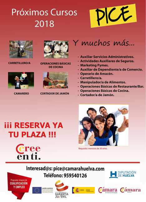 La Cámara de Comercio de Huelva y la Diputación Provincial formarán a jóvenes en una nueva acción del programa Pice