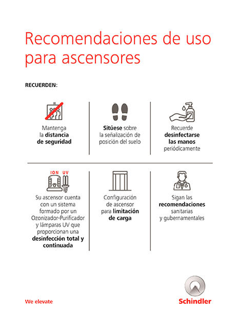 Schindler lanza un kit de saneamiento para minimizar el contagio del coronavirus