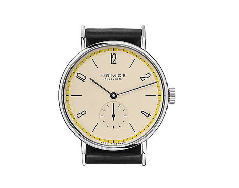 Tangente, un siglo de la Bauhaus, con un anillo amarillo sobre la esfera en color papel de bocetos.