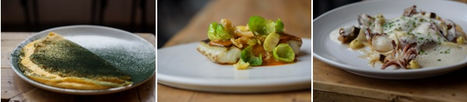 Tortilla de ortiguillas. Corvina ajada gallega y coles. Chipirones frescos y setas de cardo.