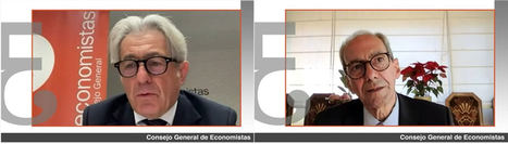 Valentín Pich, presidente del Consejo General de Economistas de España (dcha.) y José Manuel González-Páramo, economista.