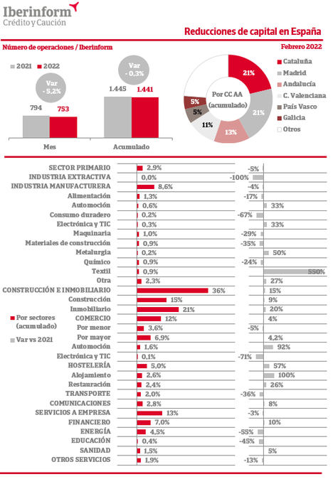 Las ampliaciones y reducciones de capital caen en febrero