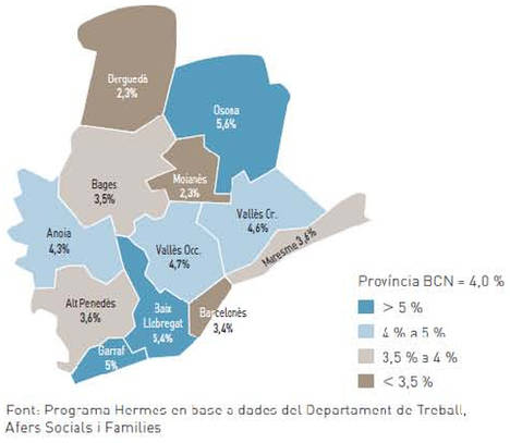 Tasa de paro registrado, 2016 (en precentatge)